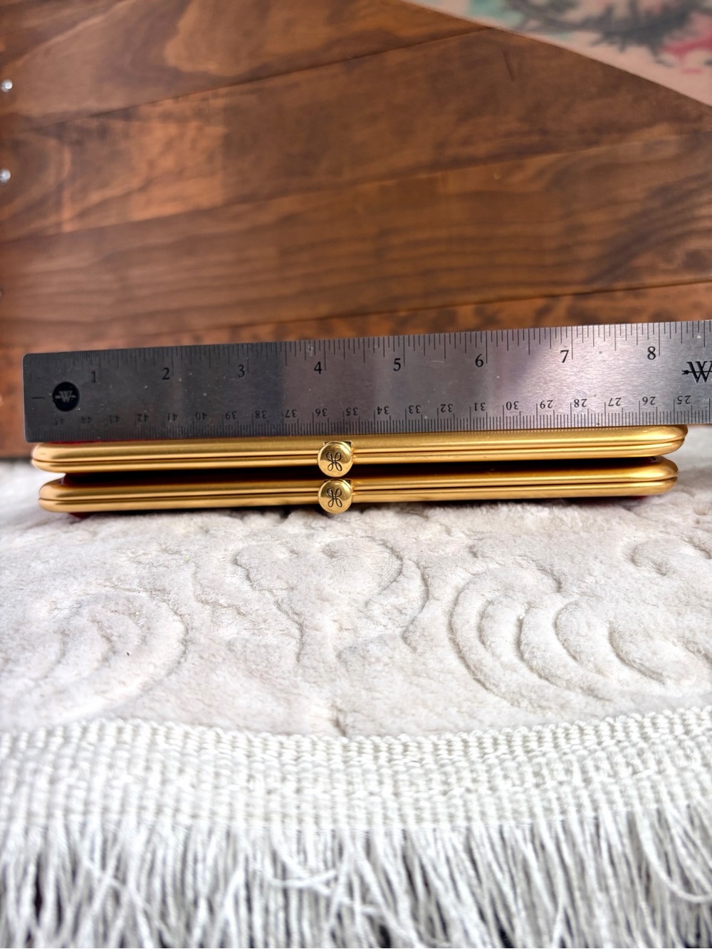 Htf HOBO Lauren Red Calf Hair Wallet Clutch Gold Metallic Kisslock Western Chic - Picture 8 of 16